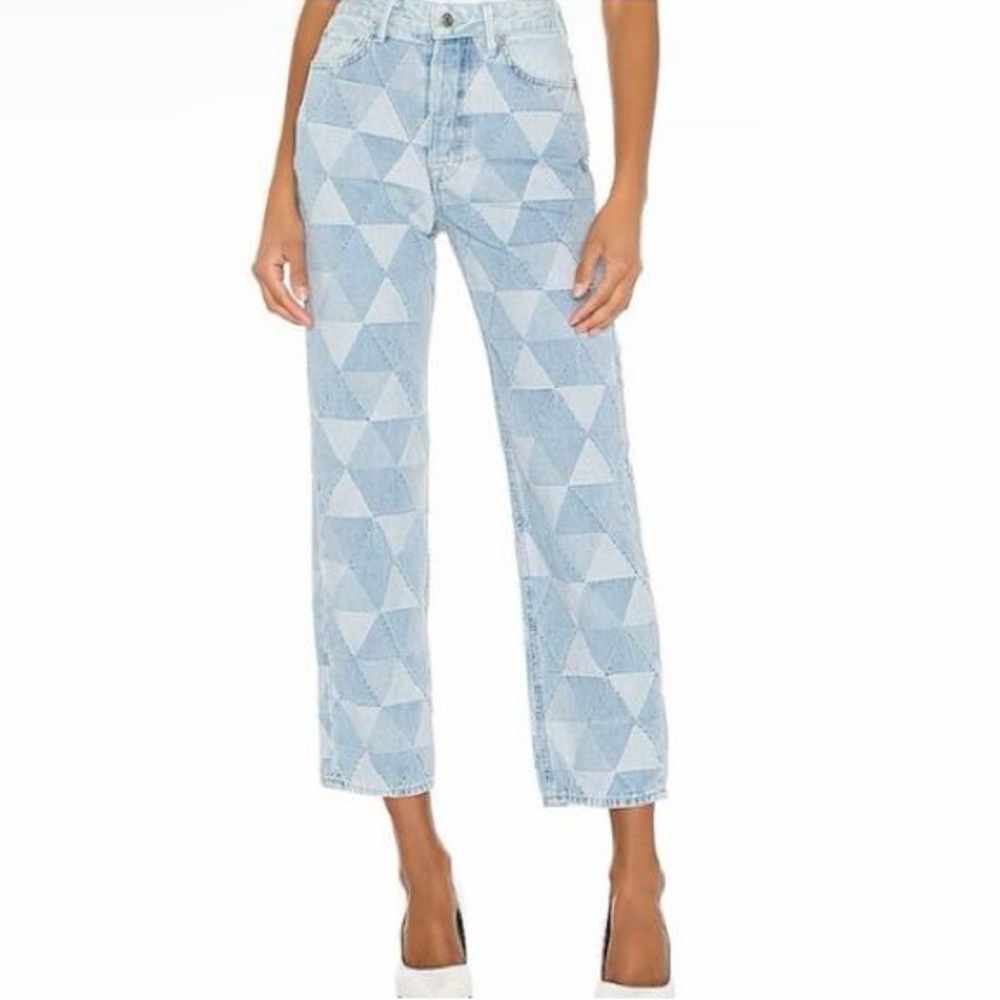 GRLFRND Mica Crop Straight Leg Denim Patchwork Jeans in Pieces of Us Size 26